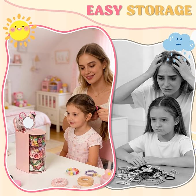 Azurphoric Hair Accessories Organizer with Hair Brush Holder(Pink, 3-Layer) | Rotatable Makeup Brush Holder for Necklaces, Earring, Bracelet, Ring, Makeup Brushes, Hair Clip and Hair Accessories