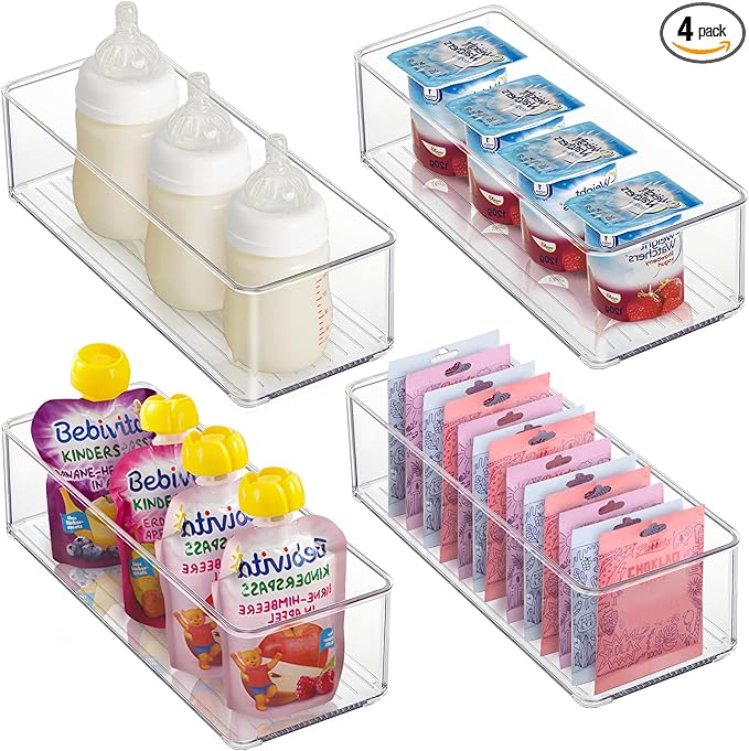 Heyuzb 4 PACK Freezer Organizer Bins Clear Stackable Storage Bins for Fridge Organization and Storage