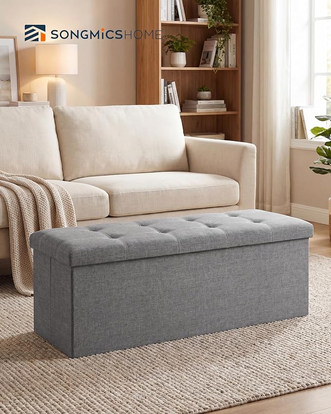 SONGMICS Home Storage Ottoman, 35 Gallons End of Bed Bench, 15.2 x 43.2 x 15.2 Inches, for Bedroom, Entryway, Living Room, Light Gray
