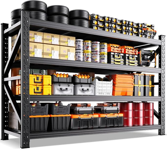 6000LBS Heavy Duty Storage Shelves, 4 Tier Adjustable Garage Shelving Unit, Heavy Duty Metal Shelving for Garage, Basement, Warehouse, Storage Room, Garage Storage Shelves, 79" W x 24" D x 74" H Black