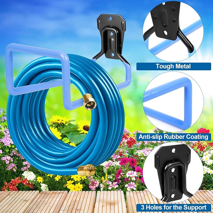 Hose Hanger Wall Mount Garden Hose Storage Water Hose Holders for Outside | 2PCS Heavy Duty Metal Hose Reel for Water Hose