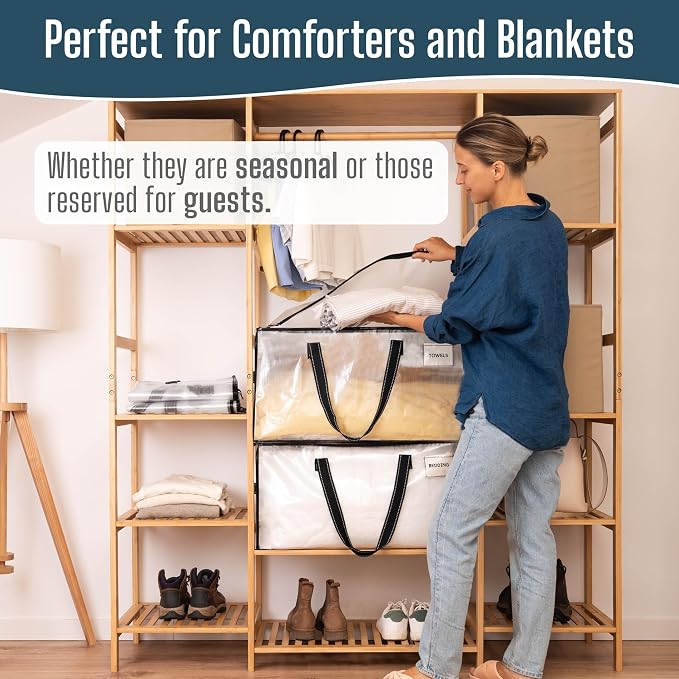VENO Moving Bags, Storage Bags, Wide Open Top, Clear, 8 Pack | Moving boxes Alternative, Heavy Duty, Packing Supplies, Clothes and Comforter Storage, College Dorm Essentials