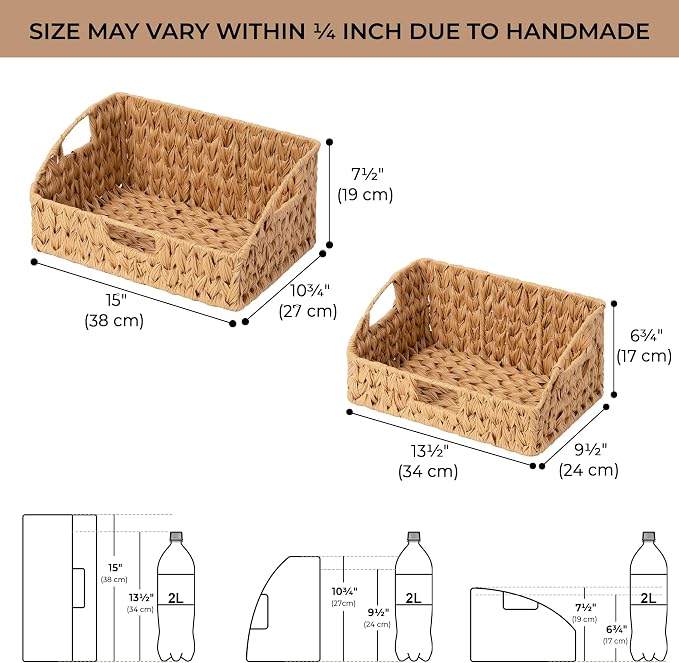 Granny Says Wicker Storage Basket, Trapezoid Woven Baskets For Storage | Wicker Storage Baskets For Pantry, Open Front Basket For Shelves, Kitchen Storage Baskets, Decorative Basket For Home Decor