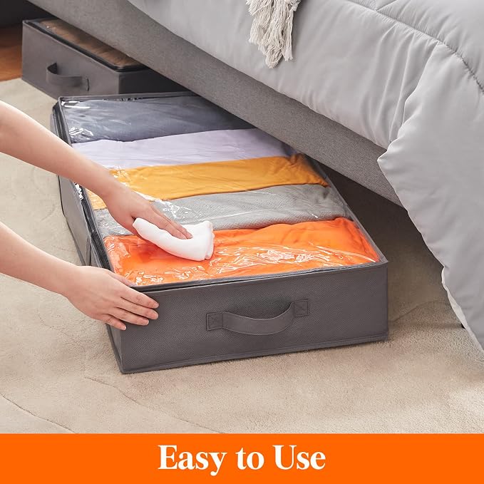 Lifewit Under Bed Storage Bag Organizer with Reinforced Handle Thick Fabric Clear Window Large Capacity Foldable Underbed Storage Container for Clothes Blankets Set of 6 Organization and Storage, Grey