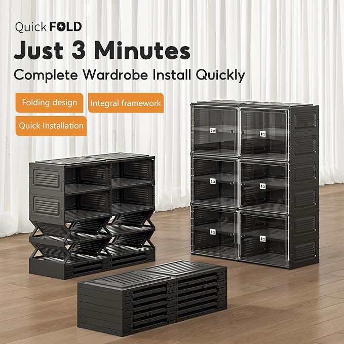 Black Shoe Rack Organizer Cabinet for Closet Entryway,Clear Shoe Storage Boxes Stackable Sneaker Storage with Door Easy Assembly Shoe Cabinet with Lids Large 5 Tiers 20 Pairs