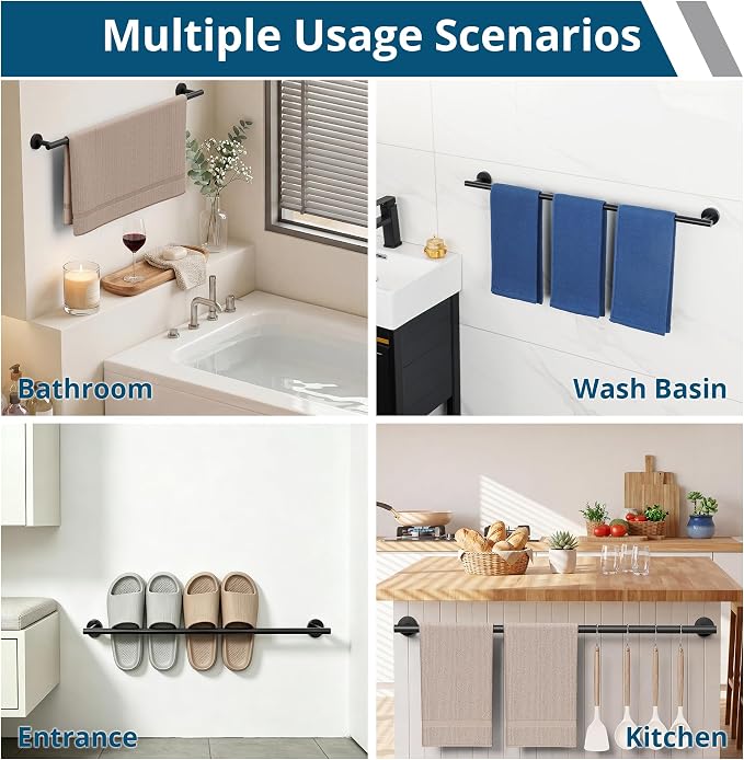 SAYAYO Black Towel Bar for Bathroom, Towel Rack Wall Mounted 31.5 Inch, Towel Rod Towel Holder SUS304 Stainless Steel (Hanging Length 29-Inch)