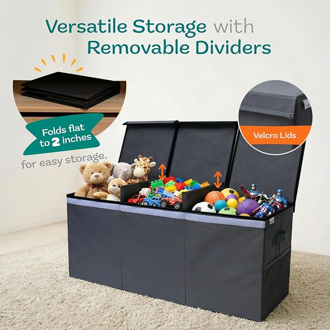 SoftOwl Extra Large Toy Storage Organizer with Lid - Sturdy, Collapsible Toy Chest Storage Box Design - Toys Bin with Dividers for Kids, Nursery, Bedroom, Playroom 37"x16"x14"