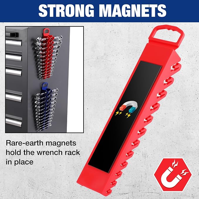 WORKPRO 2-Pack Magnetic Wrench Organizer, 12-Piece Gripper Wrench Holder | Suitable Stubby or Line Wrenches, Fits SAE (1/4" to 15/16") and Metric (6mm to 24mm), Flexible Teeth