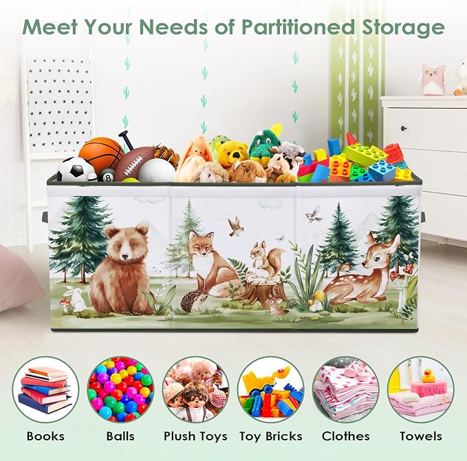 Large Toy Box Collapsible Chest Organizer with Flip Lid for Kids | Oxford Storage Box with Handle for Boy Girl Sturdy Waterproof Organizing Decor for Bedroom Playroom Nursery 37.7×12.5×15.7''