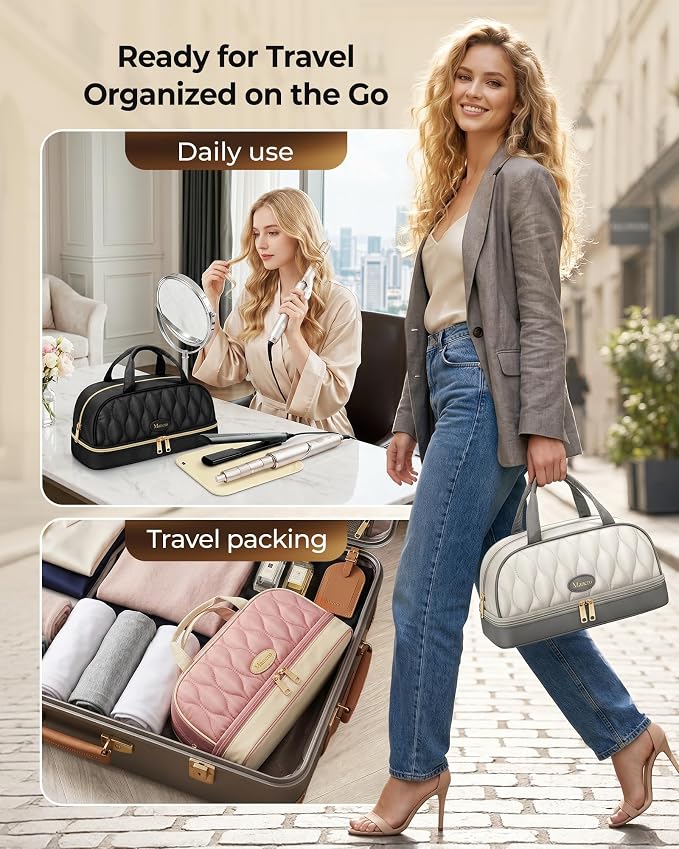 Mancro Carrying Case for Shark FlexStyle, Quilted Hair Tools Travel Bag | with Heat-Resistant Mat, Travel Case for Dyson Airwrap & Shark FlexFusion, Hair Dryer Organizer for Women, Black
