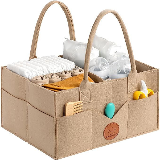 KeaBabies Baby Diaper Caddy Organizer with Handle, Portable (Taupe) | Baby Car Organizers and Storage for Nursery, Changing Table, Large Shower Gift Basket for New Mom Gifts & Boy Girl Registry