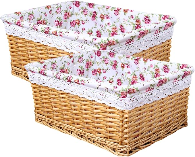 rismart Handmade Wicker Storage Baskets Woven Decorative Organizing Bins for Bedroom Bathroom Shelf Gold