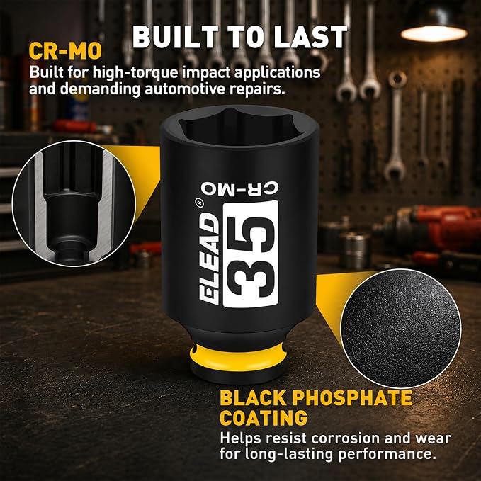 35 mm Socket 1/2" Drive Deep Impact Socket, Metric 6 Point 1/2-inch Drive Impact Axle Nut Sockets, CR-MO Nut Socket Set, Oil Filter Sockets, Tools for Easy Removal of Axle Shaft Nuts