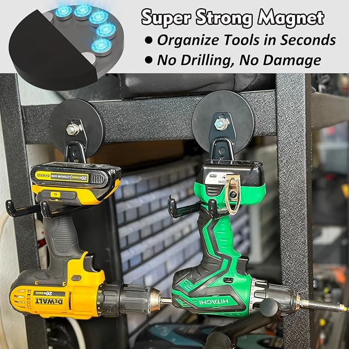 MUTUACTOR Super Strong Magnetic Hooks,2pcs Powerful Magnetic Storage Hooks for Hanging Tools,Heavy Duty Magnetic Garage Hooks for Organizing Power Drill Drivers,Tool Box,Chest or Metal Cabinet