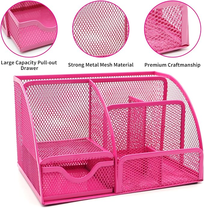 12Pcs Hot Pink Desk Organizers and Accessories Set for Office School Home | Office Supplies for Women Coworkers Students, Include Stapler, Pen Holder, Tape Holder, Scissors, Ruler, Staple Remover
