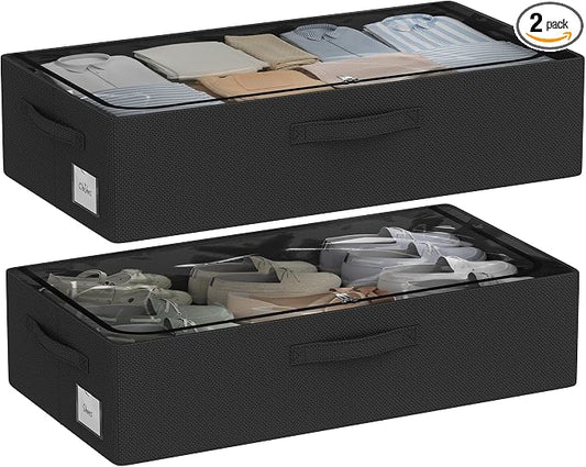 CYhom Under Bed Storage Bins Frame Storage Box Oxford Fabric Sturdy Underbed Container Foldable Stackable Large Capacity Clothes Organizer