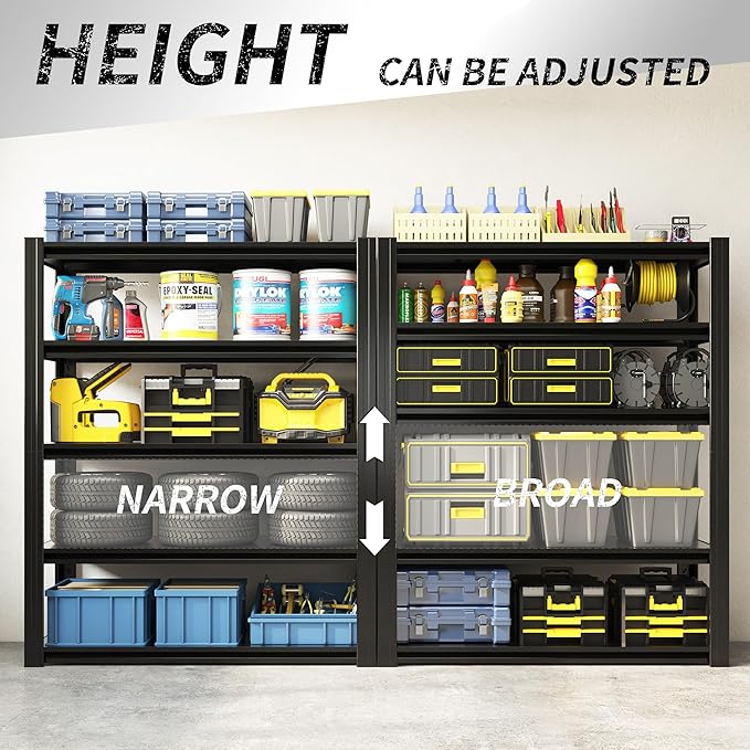 72" H Shelving Unit 5 Tiers Heavy Duty Garage Shelving 3000LBS Storage Racks Adjustable Metal Shelves Industrial Utility Rack for Garage, Workshop, Basement, Home Office 72" H*47.2W*23.6D