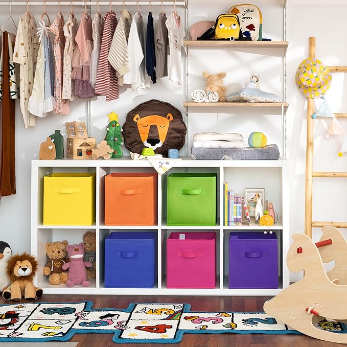 GRANNY SAYS 11 Inch Cube Storage Bins, Colorful Cube Storage Organizer, Fabric Storage Bins, Storage Cubes for Shelves, Closet, Toy Storage Bins for Kids Room, Play Room, Rainbow, 6-Pack