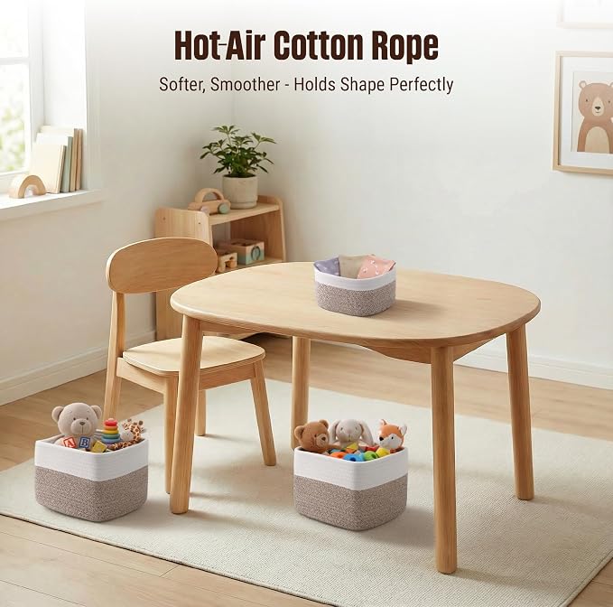5-Pack Storage Cubes Woven Rope Baskets, 2 Sizes Organizer Bins | Ideal for Closet, Shelf, Bookshelf, Nursery, Changing Table, Cube Storage Bins, Storage Baskets for Bathroom Toy & Home