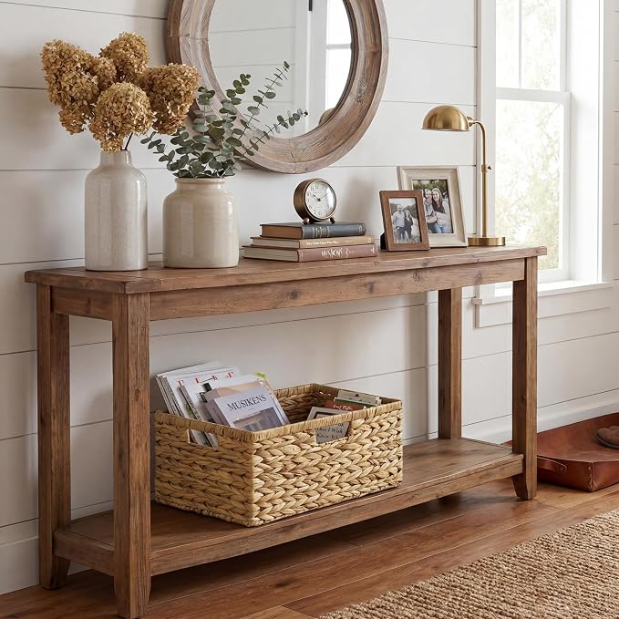 GRANNY SAYS Wicker Storage Basket for Shelves, Extra Large Water Hyacinth Wicker Basket, Woven Basket for Storage, Rectangular Shelf Basket with Handles for Pantry Shelves,1-Pack