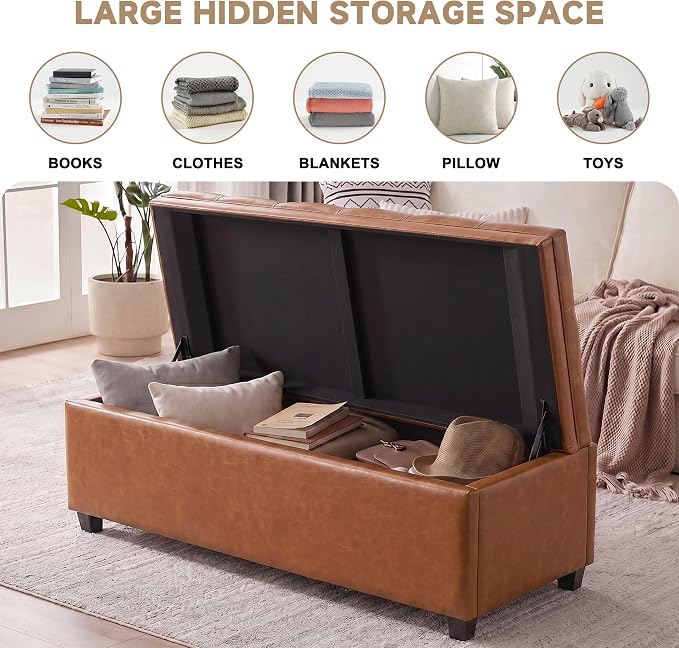 Mangodan 50 Inch Large Storage Ottoman, Tufted Ottoman with Storage | End of Bed Ottomans for Living Room, Bedroom, Modern Entryway Benchs