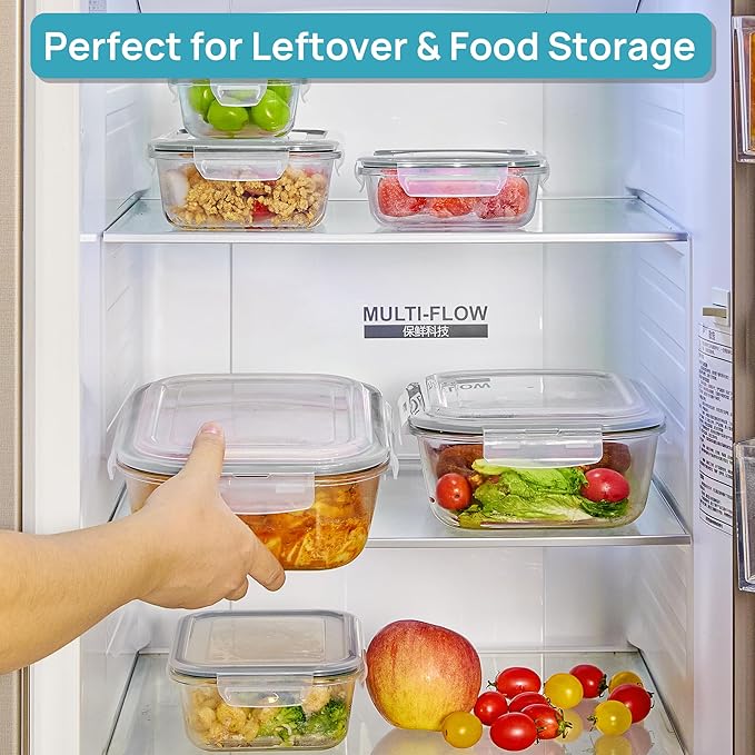 Vtopmart 2.26L/76oz Extra Large Glass Food Storage Containers with Lids, 6 pack Meal Prep Container Set, Airtight Lunch Boxes with Snap Locking Lids for Microwave, Oven, Freezer, Dishwasher | Meal Prep Container Set, Airtight Lunch Boxes with Snap Lock...