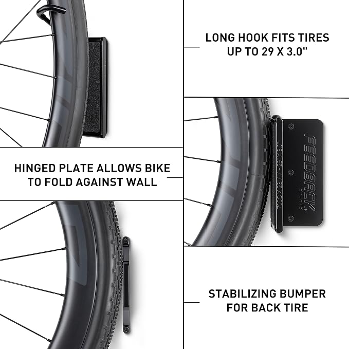 FEEDBACK SPORTS Velo Hinge 2.0 Pivoting Swivel Bike Wall Mount, 1 Pack | Swivels bikes toward the wall for space-saving storage; fold-away hook works in garages, apartments and sheds