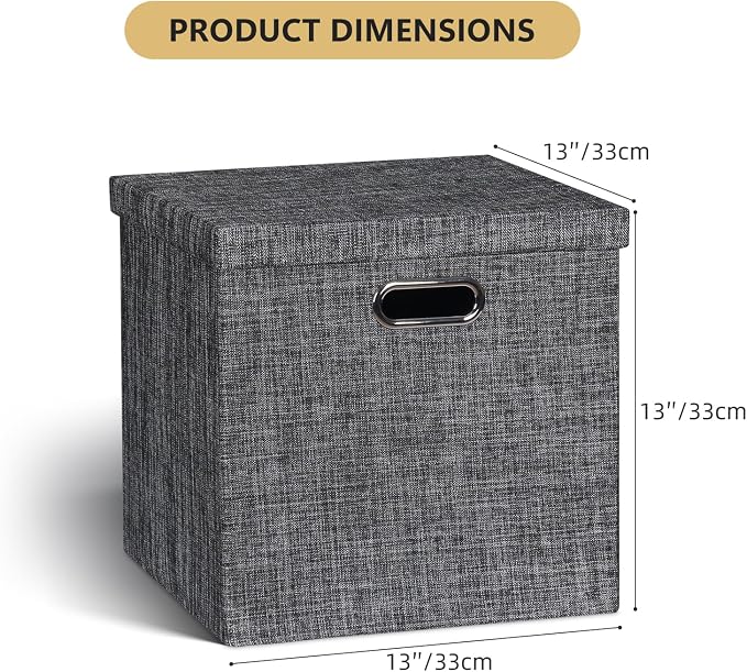 Posprica Storage Bins with Lids,13×13×13 Foldable Storage Cube Baskets Boxes Fabric Drawers for Closet Shelf Cabinet Bookcase,Set of 4,Black