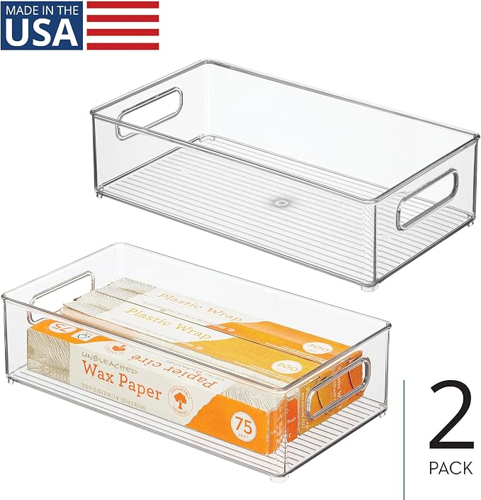 iDesign Stackable Fridge Bin, Clear, Set of 2 | Storage Bin for Freezer or Pantry, Made in USA