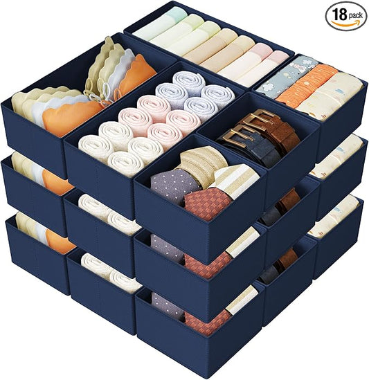 DIMJ Drawer Organizer Clothes Storage - 18 Pack Baby Dresser Organizer for Nursery, Foldable Drawer Dividers for Bedroom Closet Organization, Fabric Storage Bins for Socks, Underwears, Bras