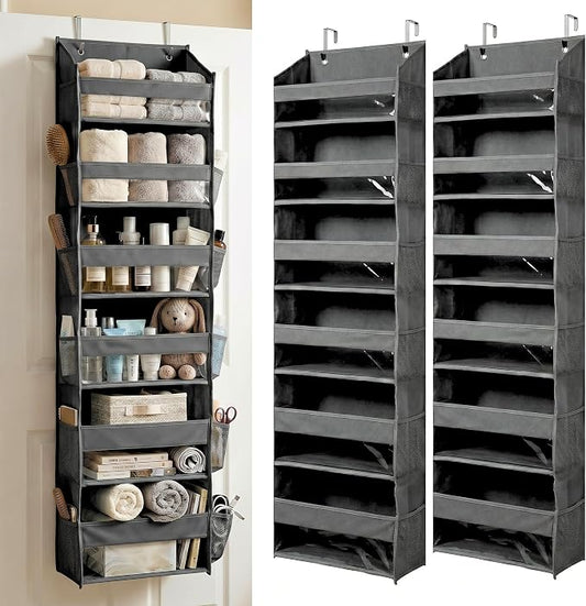 HOMELUX THEORY UPGRADED 6 Tiers Over The Door Organizer Hanging - 100D EXTRA THICK & 50lbs HUGE CAPACITY, 12 Side Mesh Pockets Over The Door Shoe Organizer, Hanging Closet Organizer (Dark Gray, 2pc)