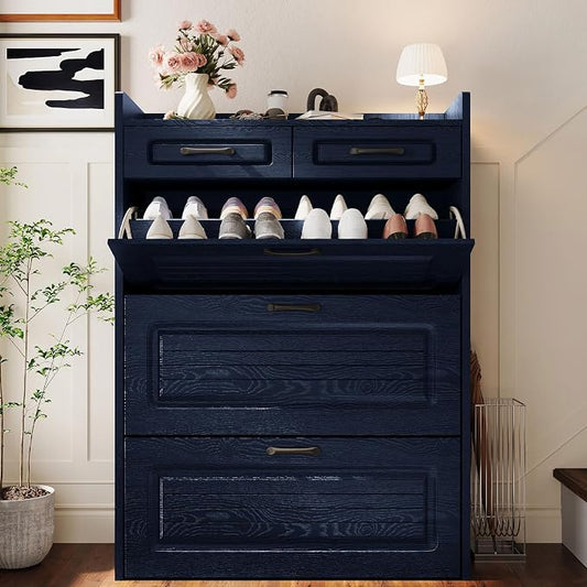 ODUWA Shoe Cabinet with 3 Flip Drawers and 2 Storage Drawers, Shoes Organizer Cabinets with Adjustable Divider, Hidden Shoe Storage Cabinet for Entryway, Hallway, Living Room, Blue