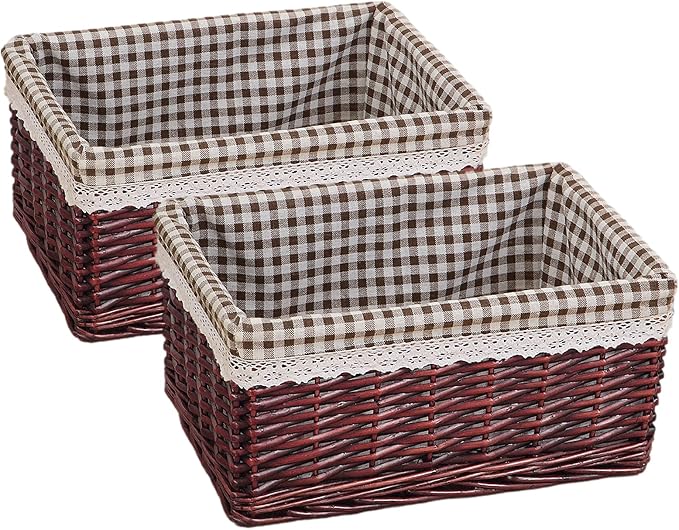 rismart Handmade Wicker Storage Baskets Woven Decorative Organizing Bins for Bedroom Bathroom Shelf Coffee