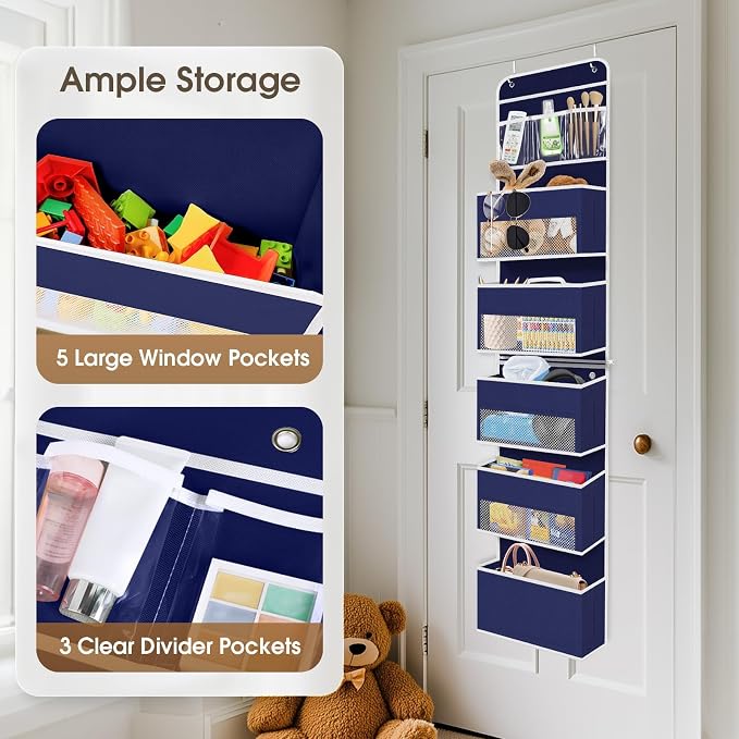 1Pack Over The Door Organizer Large Capacity Hanging Storage Room Organizer | 40 lb Capacity, Ultra-Sturdy, Detachable, Mesh Design with Clear Window, Space-Saving Organizer for Pantry, Nursery & Closet