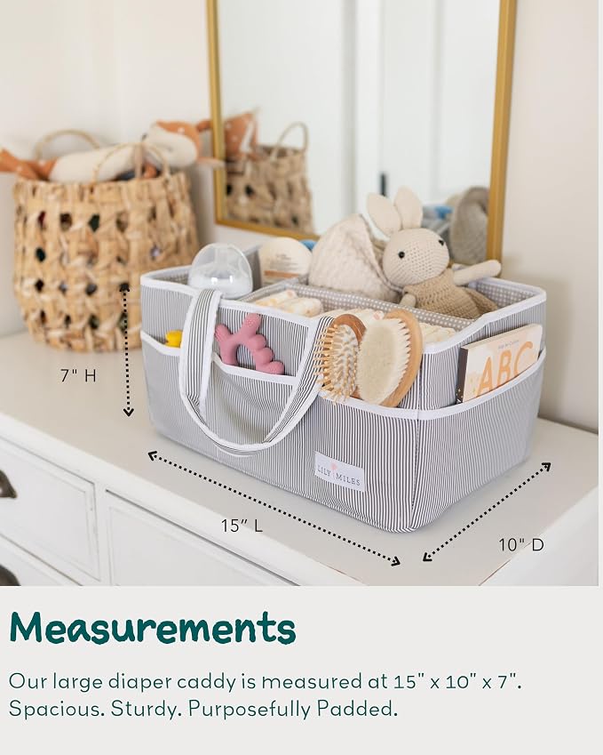 Baby Diaper Caddy Organizer, Baby Shower Basket for Newborn Boys or Girls, Nursery Must Haves for New Mom, Registry Favorites, Large Storage Tote for Changing Table or Car, Gray