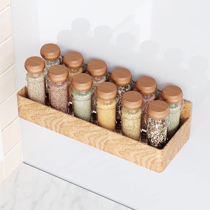 Mystozer Magnetic Spice Rack for Refrigerator, Kitchen Organizer and Storage Shelf, Woodgrain (4 Pack)…