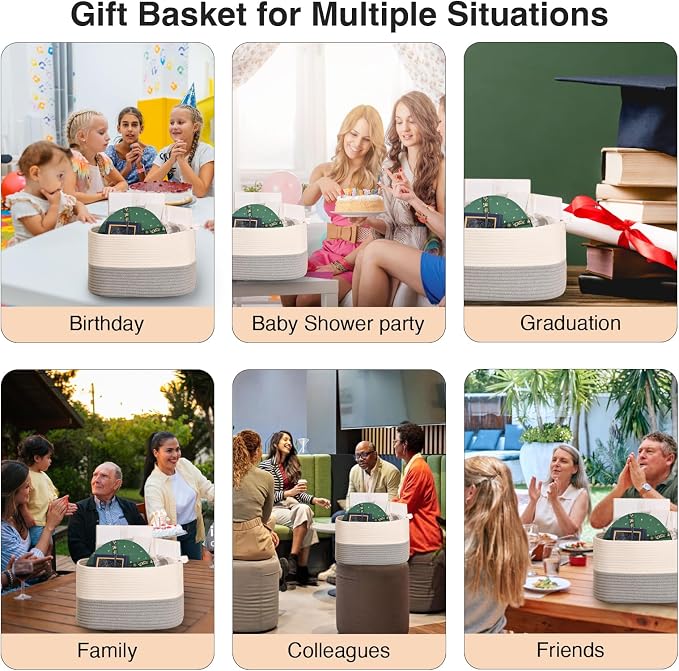 ICERZCZ Woven Cotton Rope Storage Basket for Organizing, Cute Decorative Baskets for Gifts Empty, Organizer Bins for Dog Toy, Baby Laundry, 15“×11”×9.5“, Off White & Grey