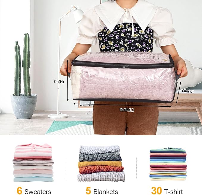 Fixwal Blanket Storage Bags 2 Pack Plastic Clothes Closet Organizer Clear | Clear Plastic, Zippered Closure, for Clothes Comforters Sweaters Blankets Sheets and Toys, Closet Storage