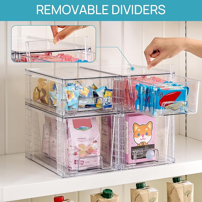 Vtopmart 8 Pack Clear Stackable Storage Drawers,Easy to Assemble Bathroom Organizers and Storage with handles,Plastic Drawers for Kitchen Pantry,Cabinet,Under Sink Organization