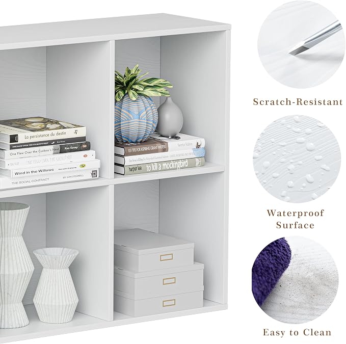 VDNEND Wooden Cube Storage Organizer with Closed Back Panel, 11in Cube Shelf Opening, Bookshelf, Display Shelf,Closet Cabinet for Home and Office (Embossed White, 6-Cube 35.98L*9.45W*24.09H)