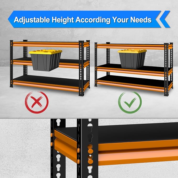 48" W Garage Shelving Heavy Duty, 1500LBS Loads Adjustable Garage Storage Shelves, 3-Tier Metal Shelving Units and Storage Racks, Industrial Utility Shelf,48" Wx18 Dx39 H, Orange