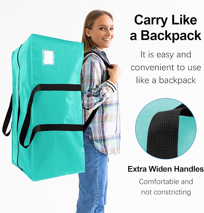 6 Pack Heavy Duty Extra Large Moving Bags W/Backpack Straps - Strong Handles & Zippers, Storage Totes For Space Saving, Fold Flat, Alternative to Box and Bin (40 gal, Aquamarine)