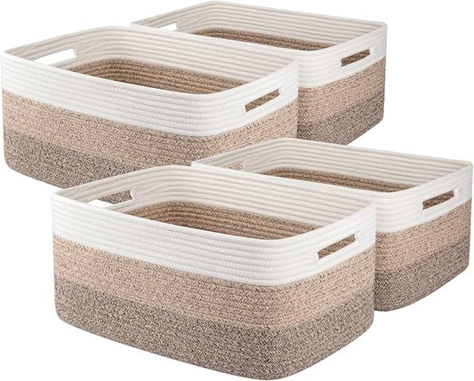 OIASKET Large Storage Basket for Organizing, Woven Rope Basket for Shelves, Closet Organizer Bins for Clothes, Blanket, Toys, Baby Nursery Storage, 17.7" x 13" x 7.87", 4 Packs Gradient Yellow