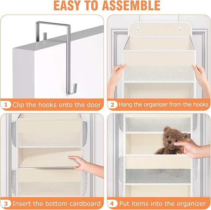 Over The Door Organizer Storage Large Capacity Hanging Bedroom Storage | 5 Shelves, 40 LB Capacity, Foldable Mesh Design, Clear Window, Sturdy, Large Storage Organizer for Nursery, Pantry & Closet