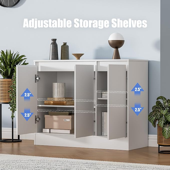 Housoul Buffet Cabinet with 3 Doors, Coffee Bar Cabinet with Storage, White | Modern Kitchen Sideboard Cabinet, Storage Cabinet with Adjustable Shelves, Buffet Cabinet for Living Room, Kitchen
