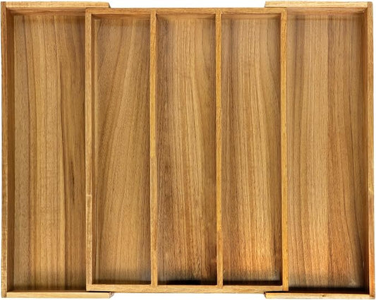 VaeFae Bamboo Drawer Organizer, Large, Acacia | Expandable Silverware Organizer, Kitchen Utensil Storage, Wooden Cutlery Tray with Dividers, Fork and Spoon Holder