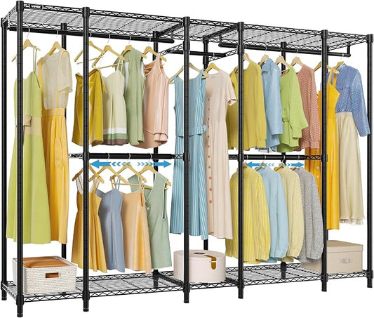 VIPEK V50 Basic Expandable Clothes Rack, Heavy Duty Closet System, Black | 1300 Lb Capacity, 10 Shelves, 4 Hanging Rods, Open Closet, L-Shape/Straight, Heavy-Duty Steel, for Bedroom/Reach-In Closet