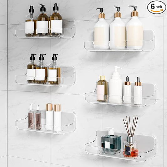 Adhesive Bathroom Shelves, 6 Pack Acryilc No Drill Stick on Shelf