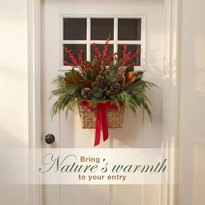 Set of 2 Wicker Hanging Baskets for Organizing, Front Door, Mail, Flowers - Woven Wall Baskets for Storage