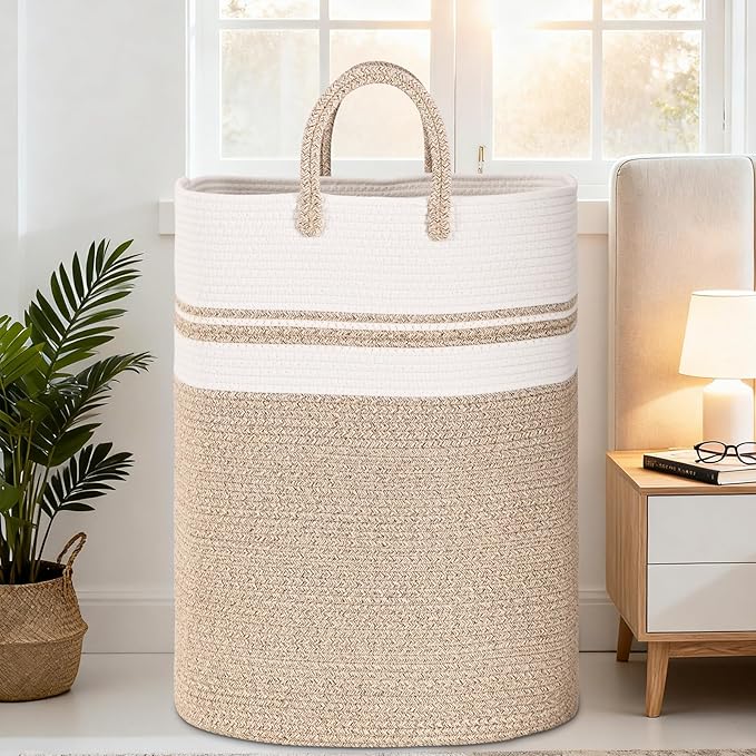 Woven Laundry Basket for Clothes, 100 L Large Rectangle Laundry Hampers, Nursery Storage Basket for Toys, Tall Dirty Clothes Hamper for Bedroom Aesthetic, Bathroom, Laundry Room